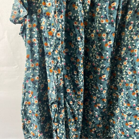Kori Teal Floral Ruffle Babydoll Blouse 0721 - Picture 5 of 14